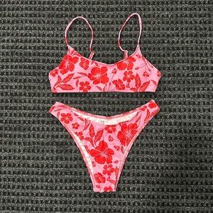 Pink and red flower bikini
